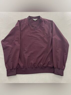 LL Bean Pullover Mens L Burgundy V Neck Windbreaker Windshirt Golf Embroidered